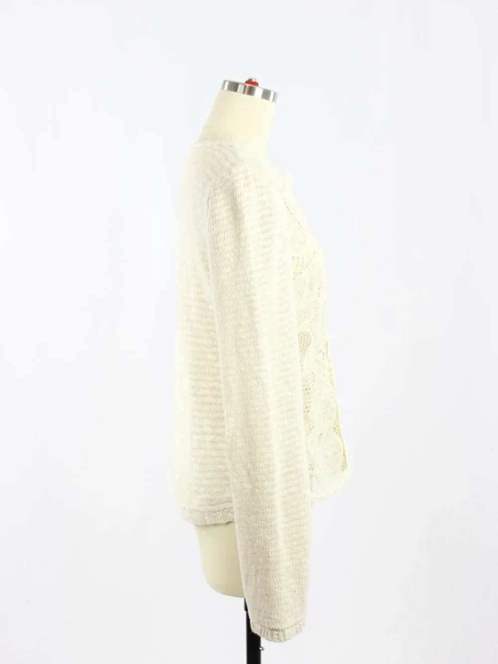 ZARA Ecru Ivory Contrast Cotton Blend Lace Knit Cardigan Sweater, Size XL - Picture 2 of 16